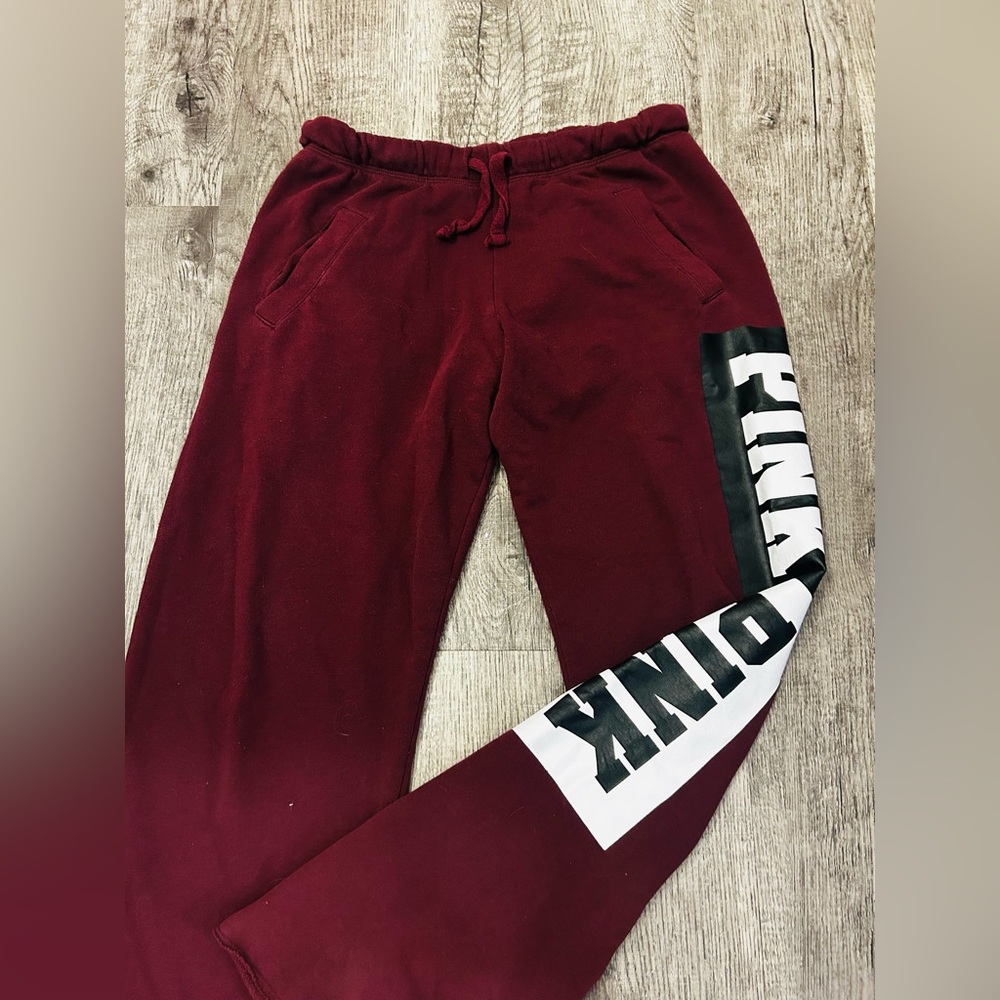 PINK Victoria's Secret Burgundy Stacked Logo Sweatpants